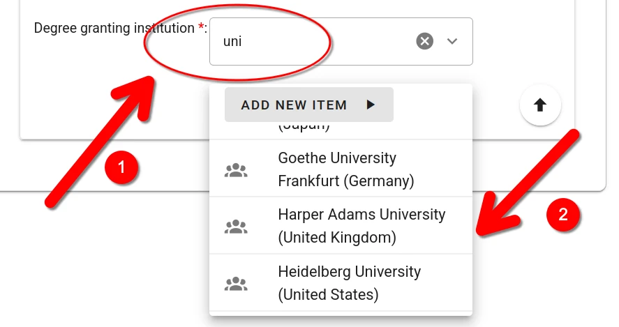 Screenshot showing the item selector and constrained search