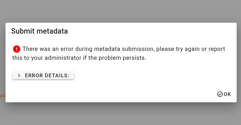 Screenshot of the submission interface reporting an error
