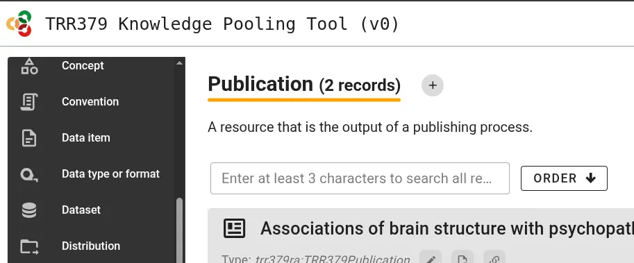 Screenshot of the Publication page of the knowledge pooling tool