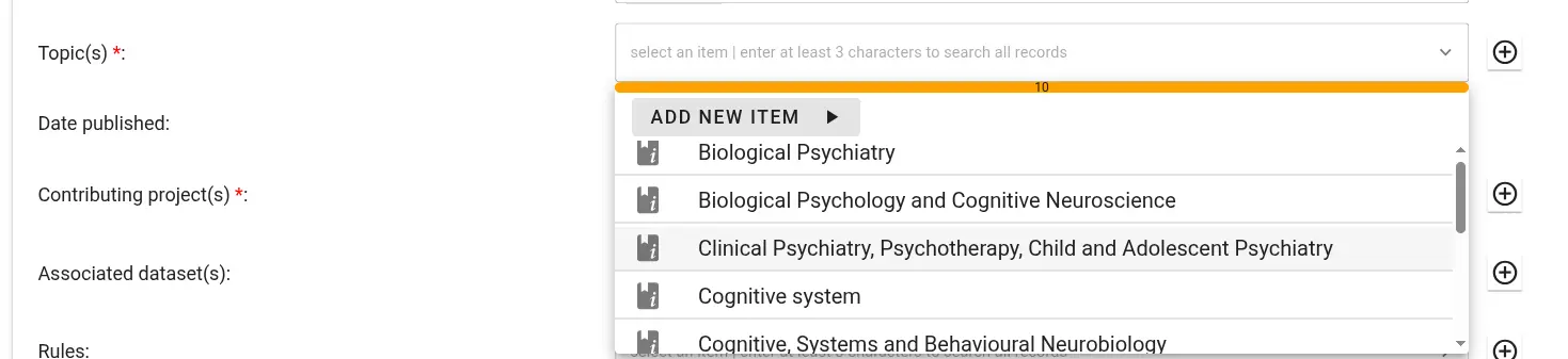 Screenshot of the search listing available TRR topics
